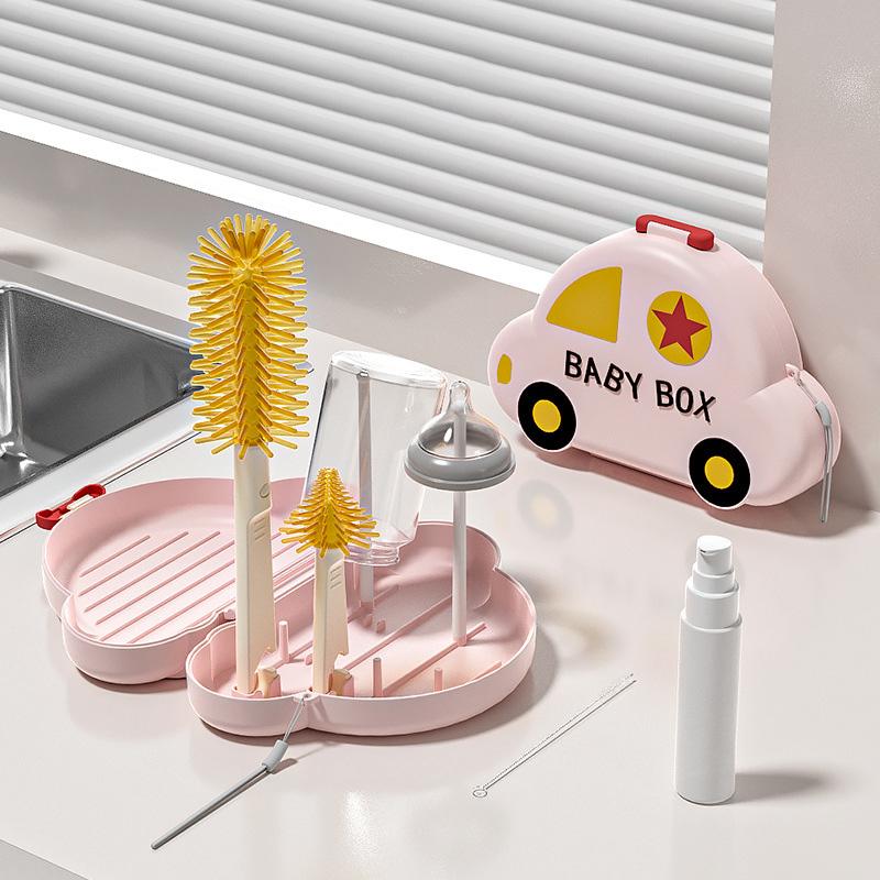 

Baby Bottle Brush Set Cleaning Tool With Brush Soap Dispenser Bottle Drying Rack Baby Bottle Cleaner Baby Essential