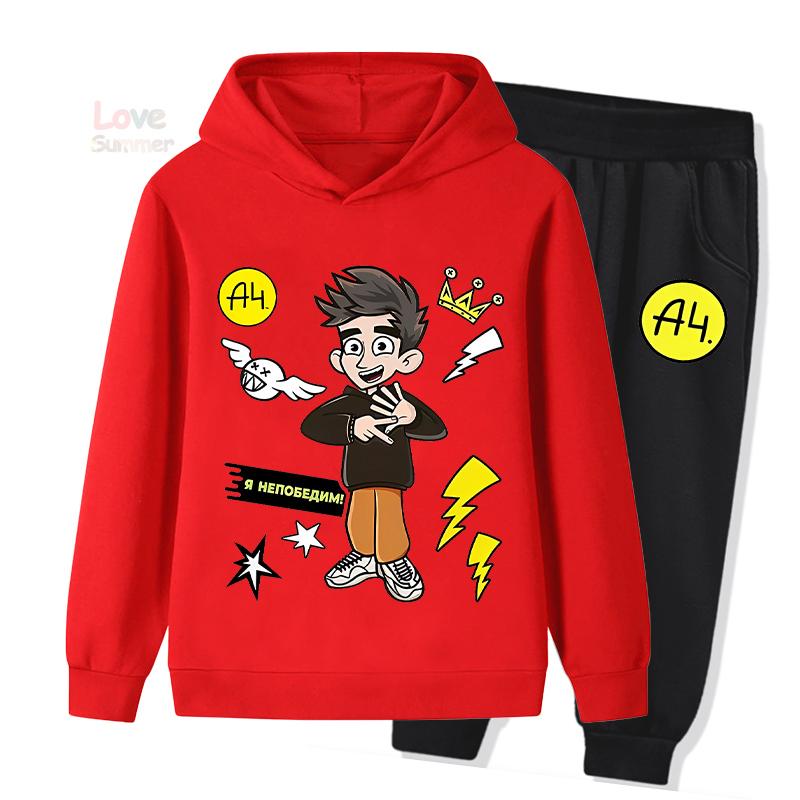 Merch A4 Winter Kinder Sportbekleidung Set Hoodies Jogginghosen Mädchen Junge Kapuzenpullover Kinder Outfit Pullover Hosen Anzug