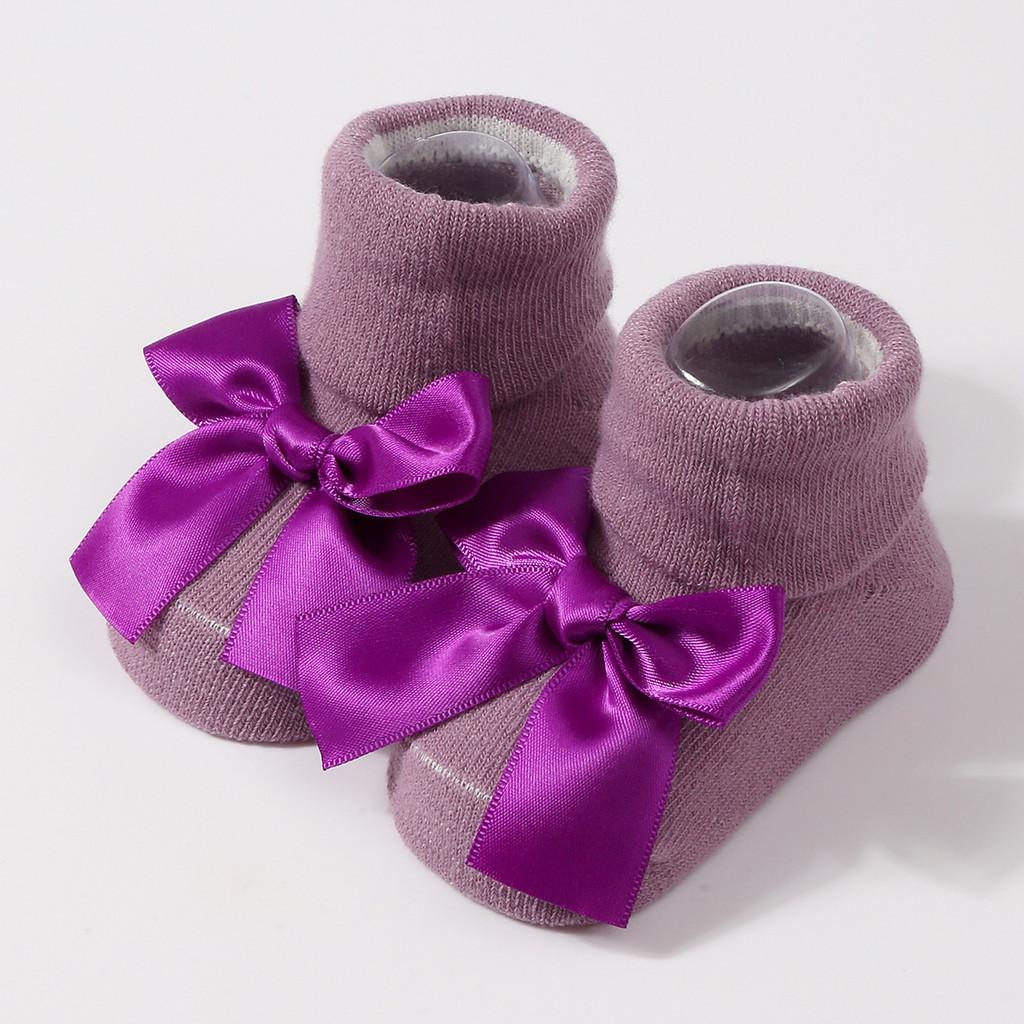 Handmade Baby Bow Tie Knit Booties Solid Color Non-Slip Sole Breathable First Walkers for Newborns & Infants