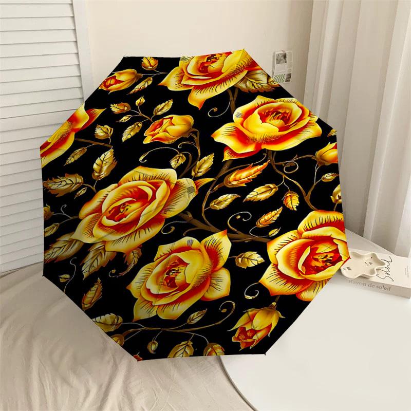 

1PC Golden Roses Umbrella-8-Rib Reinforced Portable Folding Travel Suitable for All Seasons Outdoor Daily Use-H0362