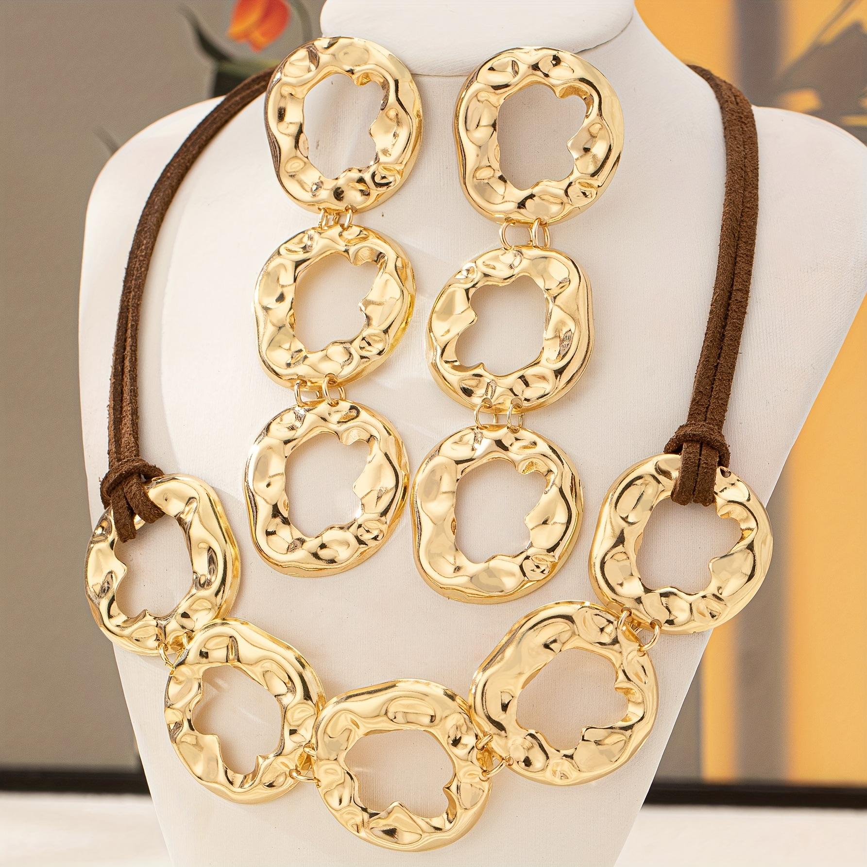 Винтажный преувеличенный неровный металлический круглый полый геометрический браслет-ожерелье с индивидуальным дизайном, набор