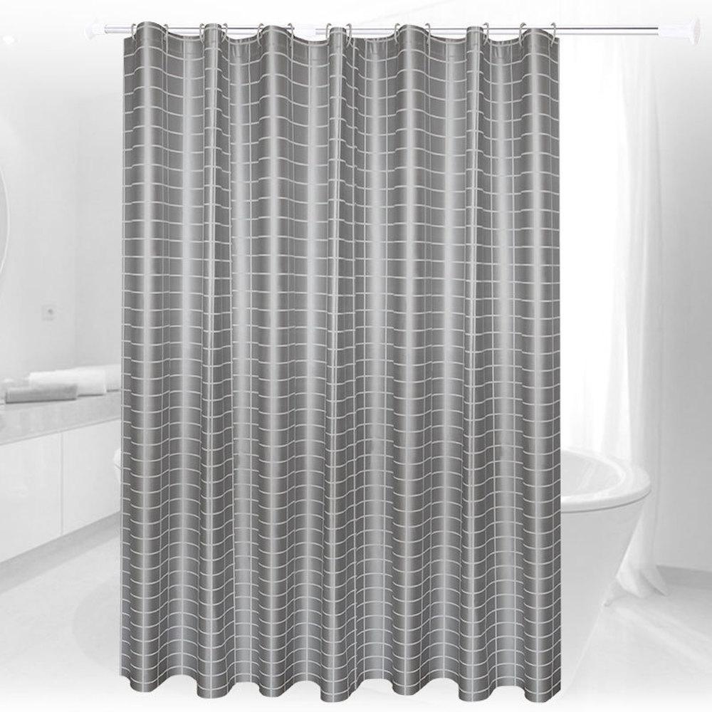 1Pc Gray Checkered Shower Curtain (With Hooks), Waterproof Bathroom Liner, Easy To Clean, Resistant To Soap Scum, 71X71 Inches