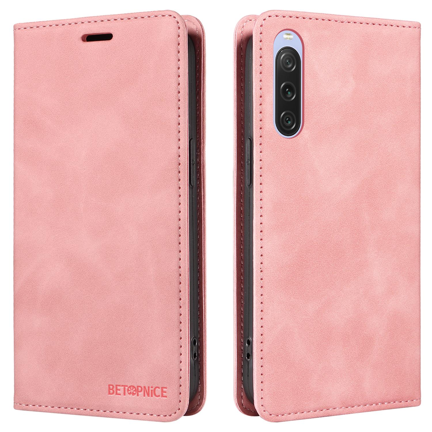 

BETOPNICE 003 For Sony Xperia 10 V Case Leather Flip Phone Cover Viewing Stand, Magnetic Close Pink