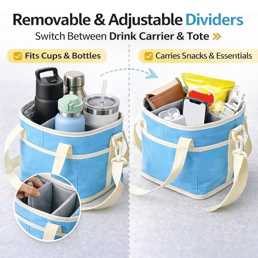 No-Spill Car Drink Carrier Bag Size 4 Compartment with Adjustable Strap Drink Bag Large Capacity Multiple Carrier Cup Stand
