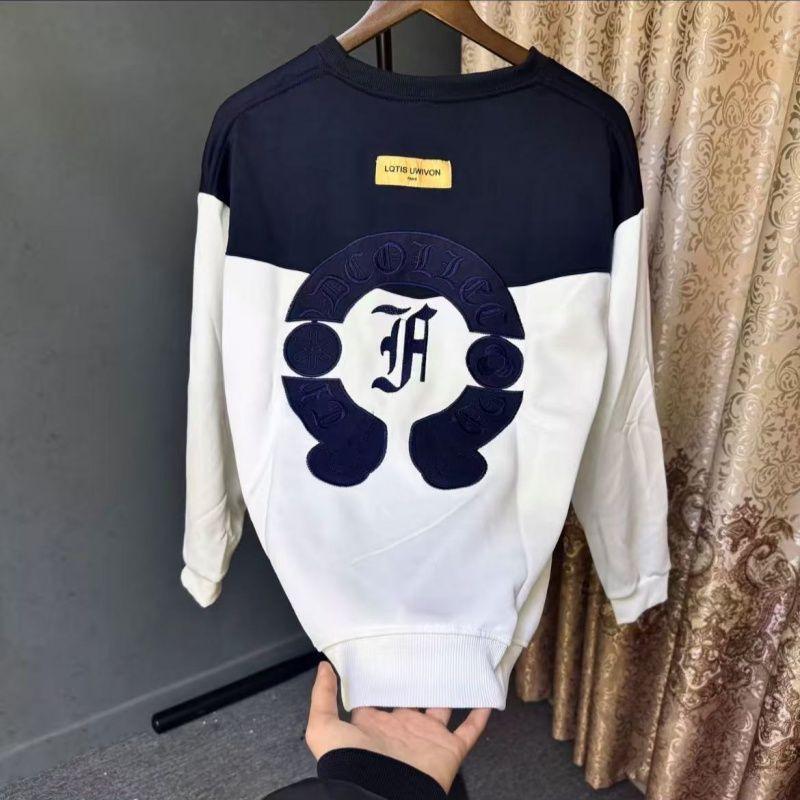 Men s Retro Color Block Casual Embroidered Hoodie - Round Neck Patchwork Design XL