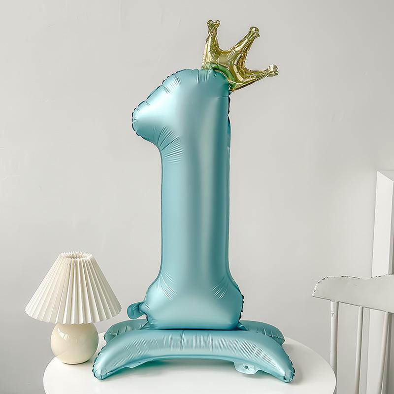 42" Aluminum Foil Number Balloon with Crown Stand for Kids' First Birthday Party Decorations