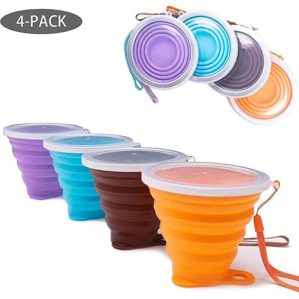 Collapsible Silicone Cup, Reusable Portable Silicone Cup Set with Airtight Lid, BPA Free Collapsible Travel Mug for Picnic, Camping, Hiking, Traveling