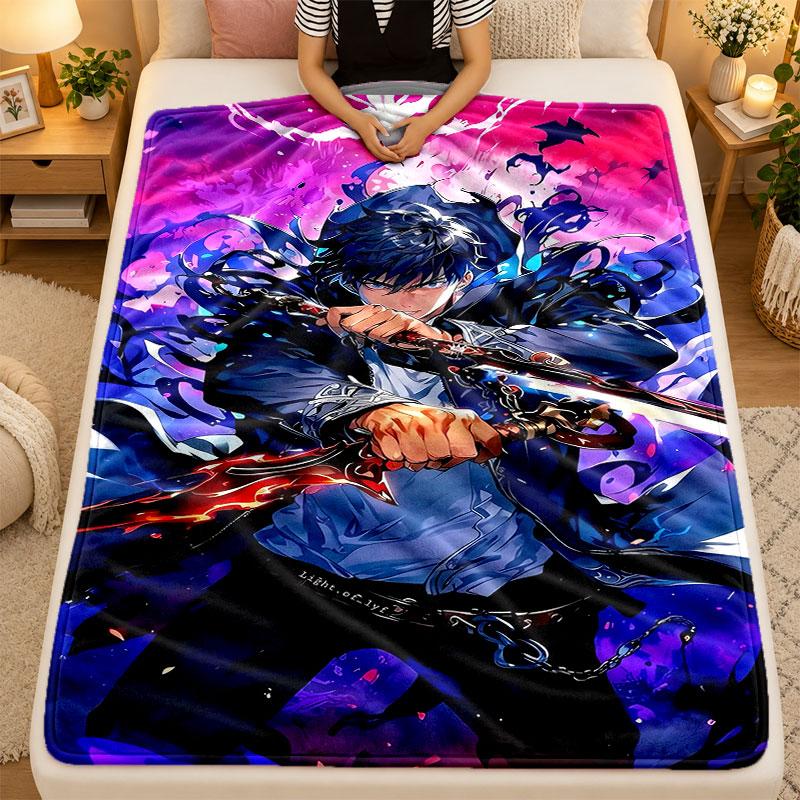 Flannel BlanketSolo Leveling Warm Soft Throw Blanket for Indoor Sofa Bed Living Room Use