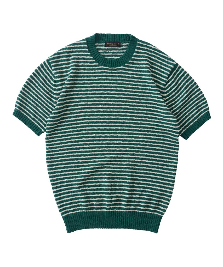 ANALOG MOOD Marine Stripe Round Short Sleeve Knit (Green)