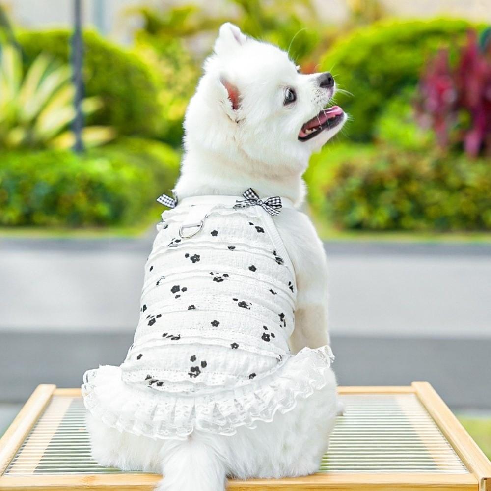 Embroidered Flower Dog Lace Dress Lace Bowknot Puppy Summer Clothing  for Puppy Cats