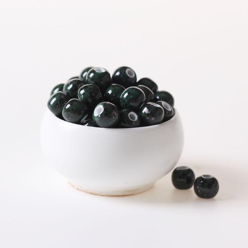 Ancient-Style Green Speckled Ceramic Beads for DIY Jewelry