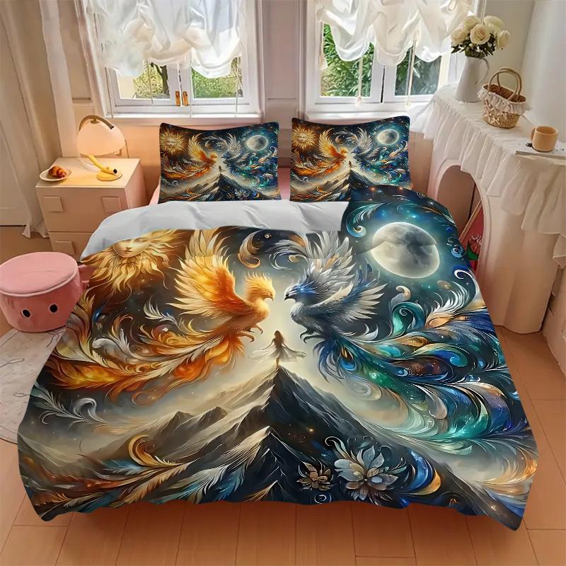 3pcs Anime Phoenix Comforter Set with Two Pillowcases (No Core), Home Decor, Festival Gift, Polyester Fabric