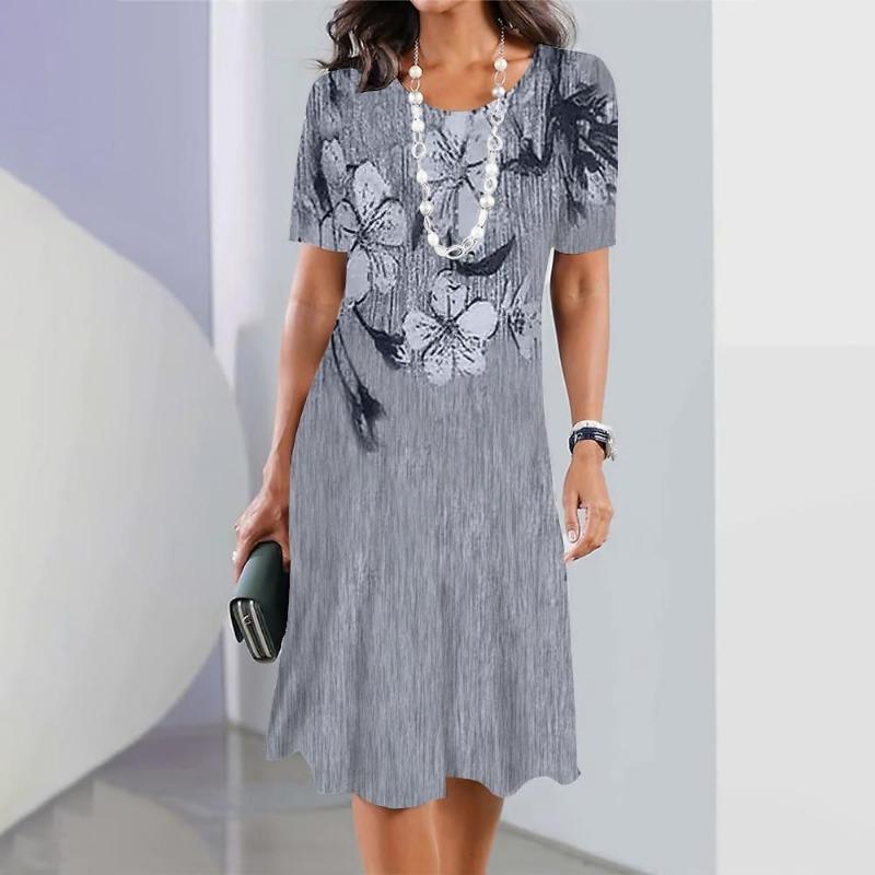 Women's Black and White Retro Geometric Circular Printed A-line Dress - Short Sleeved Round Neck Casual Mini Skirt