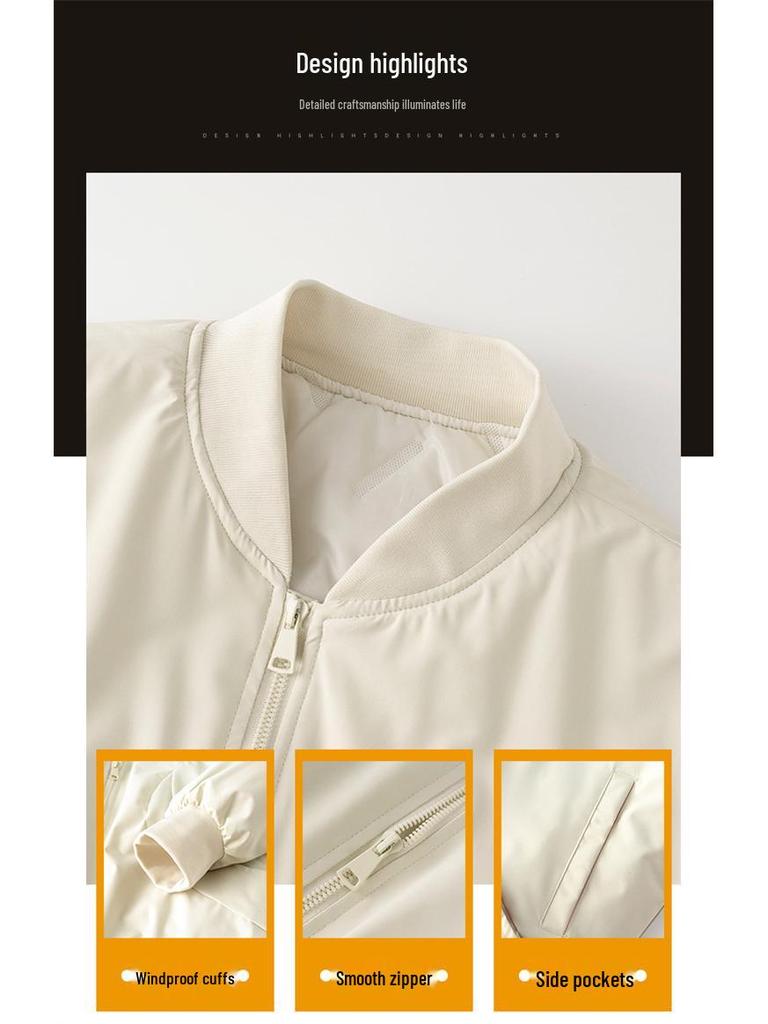 Herrgränsöverskridande Höst/Vinter Ståkrage Baseballjacka - Ultraljud Bomullsfylld Lös Pilot Arbetskläder