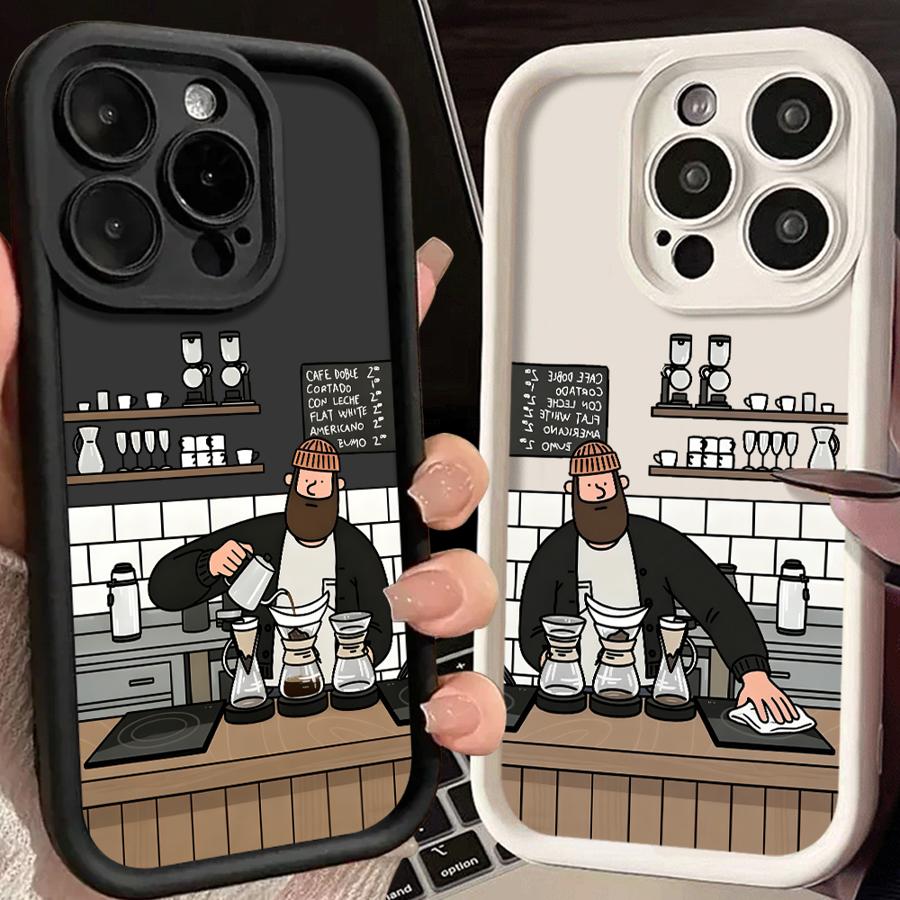 Case for iPhone 17 Pro Max 17e 12 Pro 15 Plus 16 Air 13 11 14 Phone Cover Coffee Shop Man