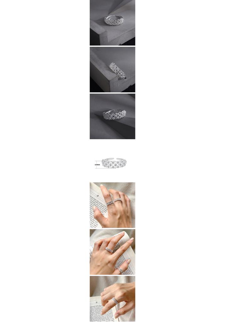 Factory 925 Sterling Silver Open Ring Custom Hollow Mesh Zircon Band Rings Adjustable Cubic Finger Ring Custom Logo