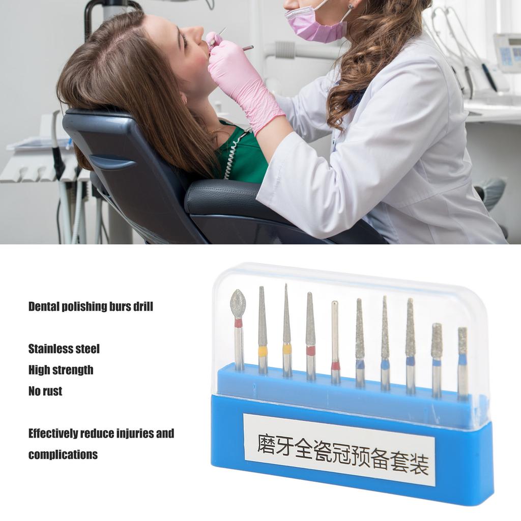 10pcs Dental Polishing Burs Drill High Speed Stainless Steel Dental Burs Drill Kit for Grinding