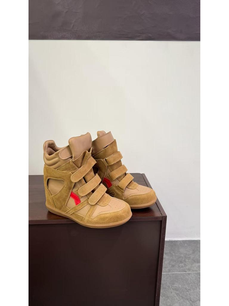Autumn 2025 Velcro Women's Color Block High-Top Wedge Sneakers with Hidden Heel