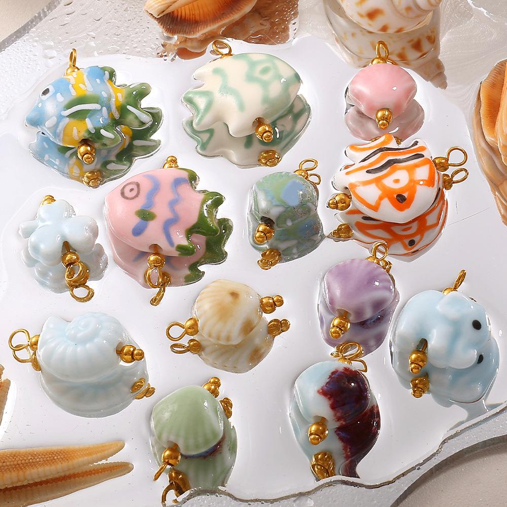 Beach Vacation Diy Oil Dripping Ceramic Fish Pendant Stainless Steel Gold Plated Cute Accessories