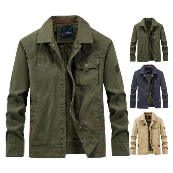 Men Jacket Lapel Long Sleeve Multi Pockets Design Jacket Coat Solid Color Single Breasted Outdoor Jacket Daily Wear