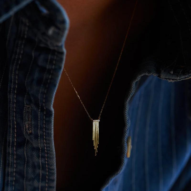 Fashion High-End Metal Copper Plated 18K Real Gold Inlaid Zircon Tassel Pendant Exquisite Collarbone Chain Simple Necklace