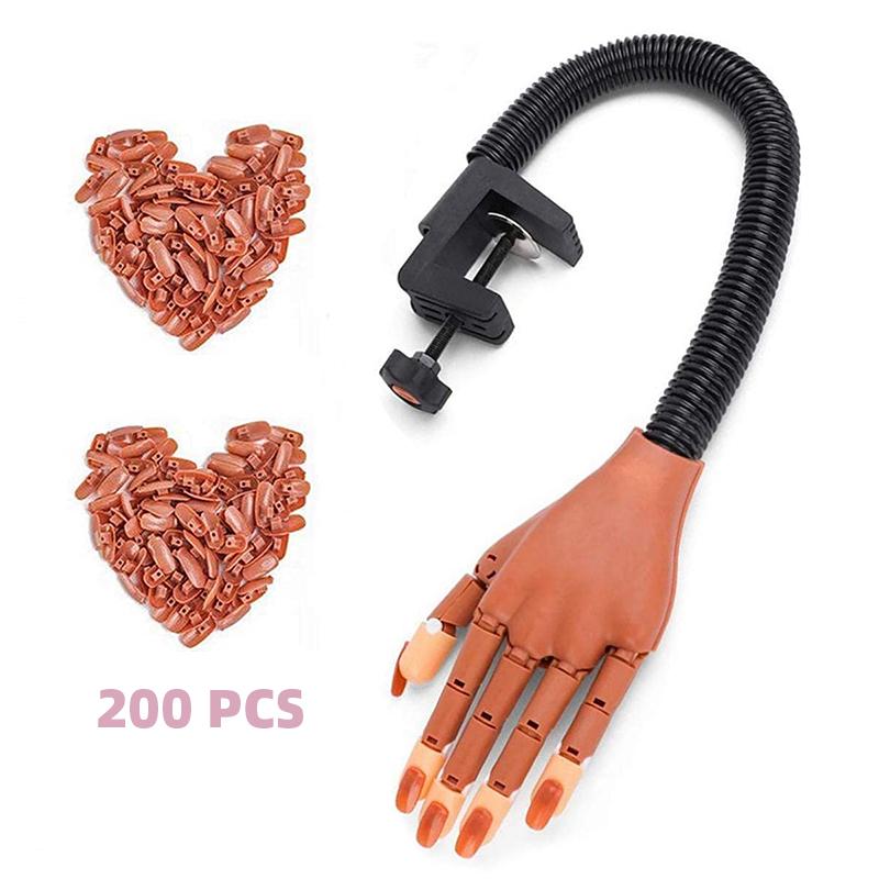 Practice Hand For Acrylic Nails Adjustable Flexible Nail Practice Hands Training Movable Nail Manicure Hand with 100 Nail Tips
