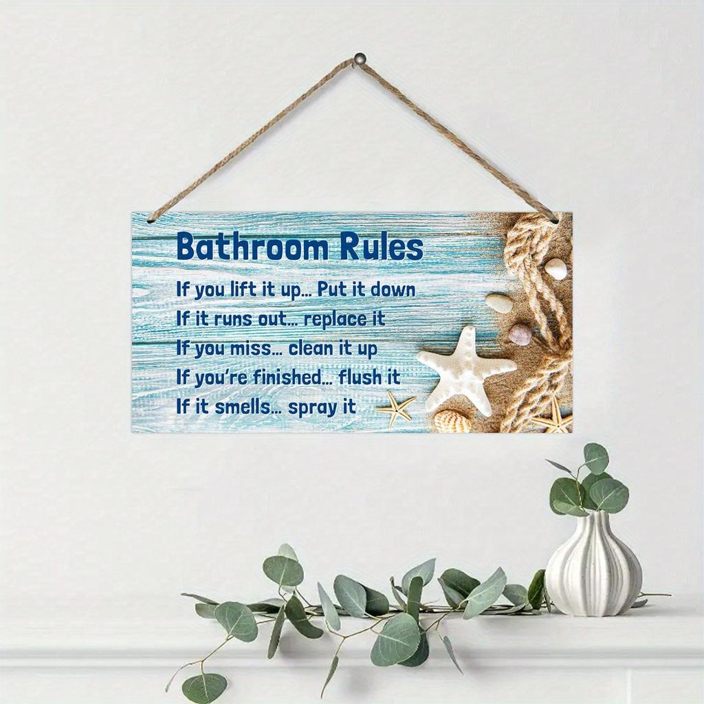 1pc Bathroom Beach Shell Wooden Listing Bathroom Rules Women's Shop Decor Girl Personality Decor Wall Listing Holiday Decor Supplies