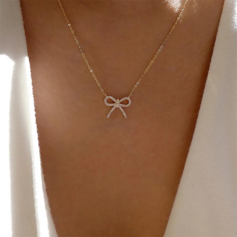 Bow Necklace Jewelry Simple Fashion Pendant Women's Alloy Diamond Neck Chain Sweater Chain