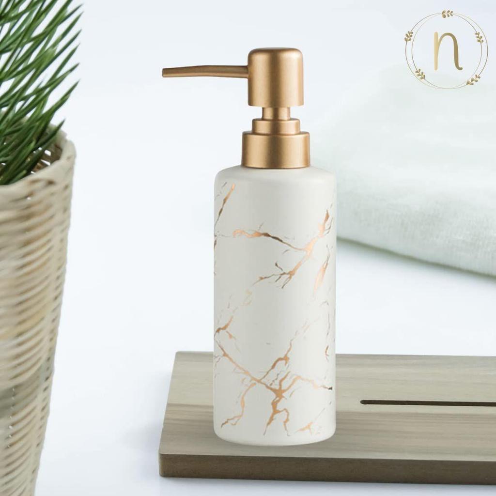 Ceramic Shampoo Dispenser for Bathroom (250 Ml) - Handwash Dispenser Bottle with Pump for Kitchen - Liquid Soap Dispenser for Wash Basin