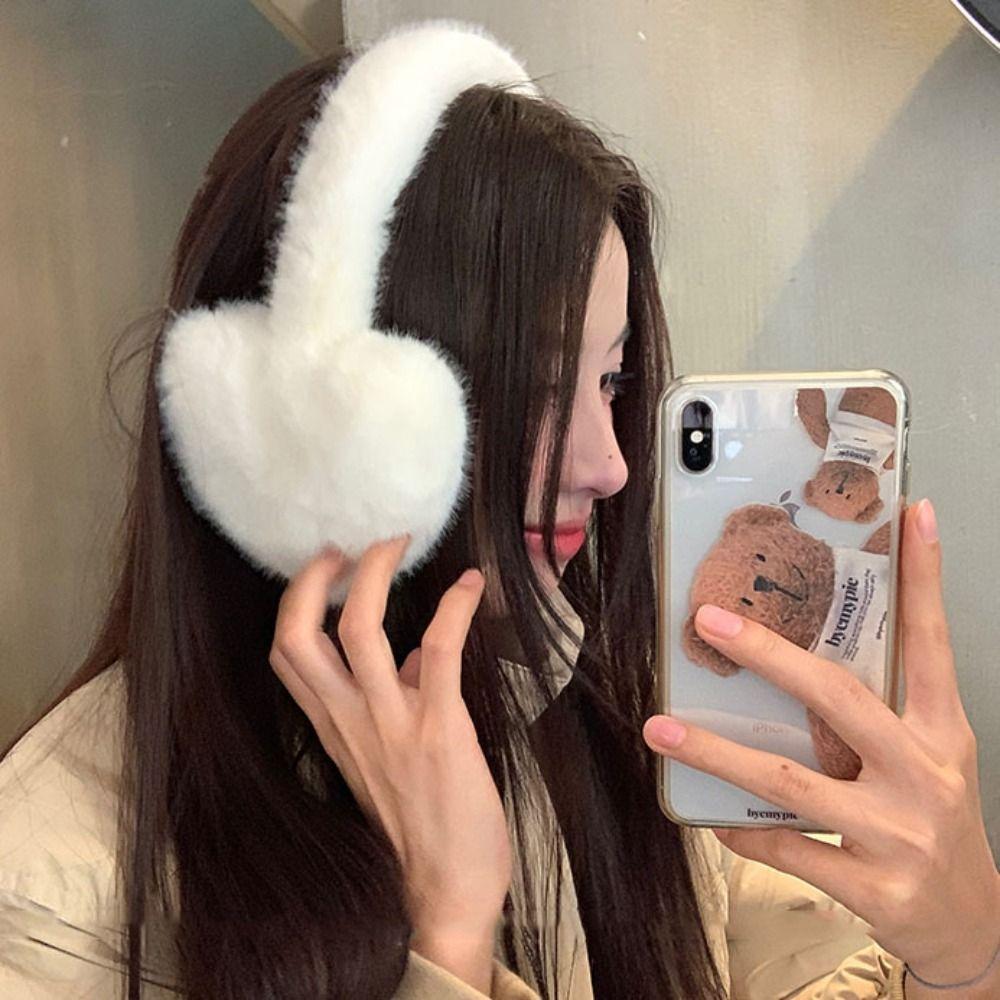 Windproof Winter Earflap Solid Color Women Ear Cover Fashion Love Heart Plush Earmuffs  Skiing