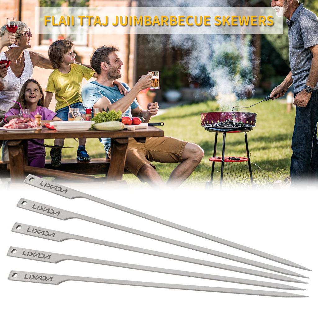 5pcs 10 Inch Flat Ti Barbecue Skewers Outdoor Backyard Picnic BBQ Grilling Kabob Skewers BBQ Sticks