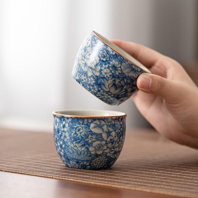 Imitation ancient Ru kiln flower host cup home tea cup personal large capacity tea cup ceramic sample tea cup
