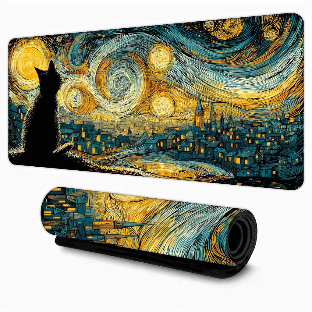 Van Gogh art style Starry Night Large Mouse Pad Desk Mat Non-Slip Stitched Edge gaming mats pc accessories keyboard mousepads