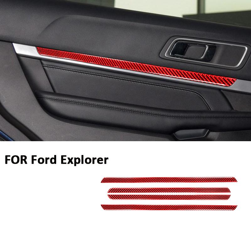 4PCS For Ford Explorer Carbon Fiber Auto Inner Door Armrest Panel Trim Strips Modification Decoration Sticker Car Interior Parts