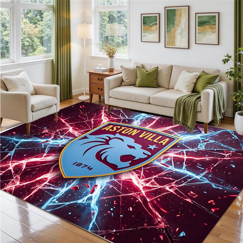 Aston Villa Football Design Crystal Velvet Rug Soft Decorative Mat for Bedroom Entrance