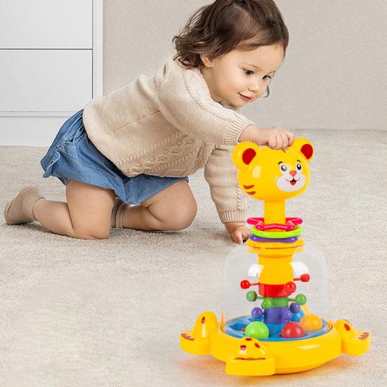 Barn Tegneserie Giraff Trykkleke Roterende Hoppende Ball Trykk Tigerleke Småbarn Gutter Jenter Interaktiv Pedagogisk Dyr Spinnerleke