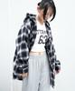 WEGO Check Hooded Flannel Long Oversized Street Size Black Women's Shirt, Sleeve, Top, Autumn/Winter Clothes, Silhouette, Style, Girly, F,