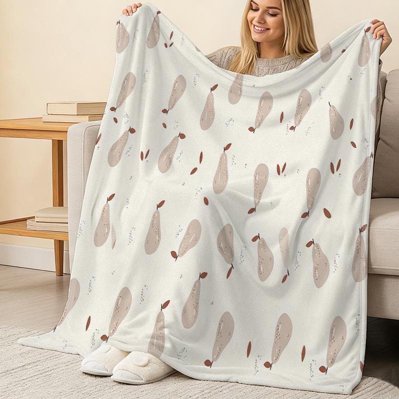 Soft High-Density Fleece Throw Blanket - Minimalist Pear Design, Warm Home Decor, Halloween & Christmas Gift