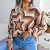 Women Y2K Autumn Winter Contrast Star Long Sleeve Pullover Sweater O Neck Knitted Tops