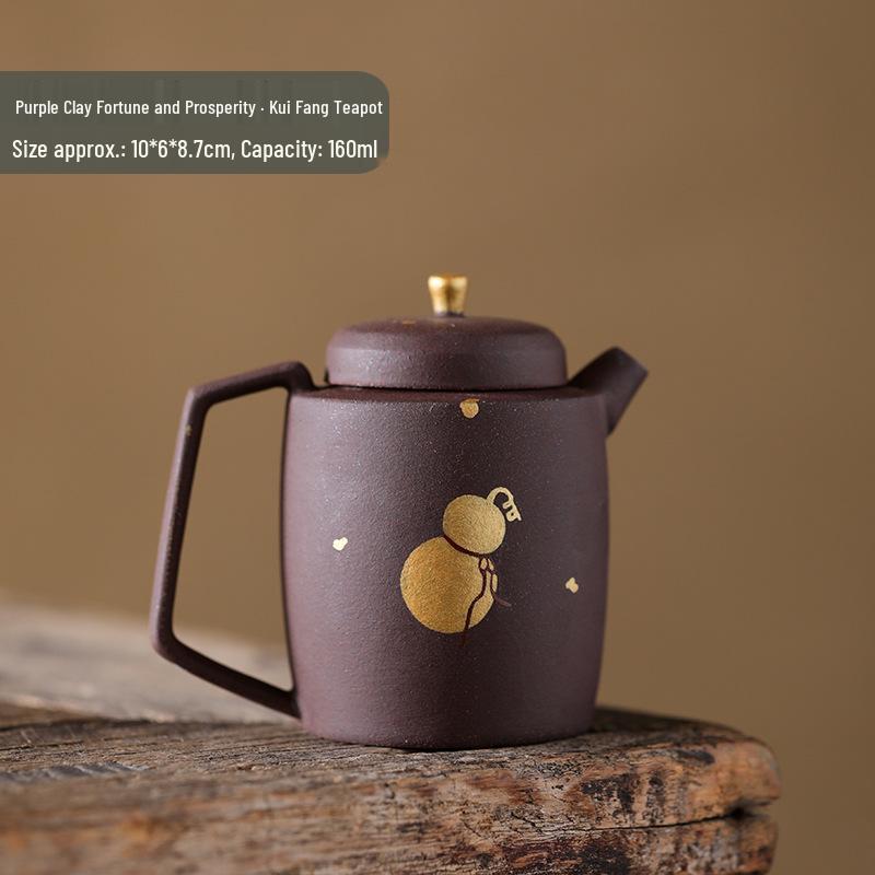 Hand-Painted Purple Clay Golden Gourd Teapot - Chinese Fu Lu Ceramic Tea Pot