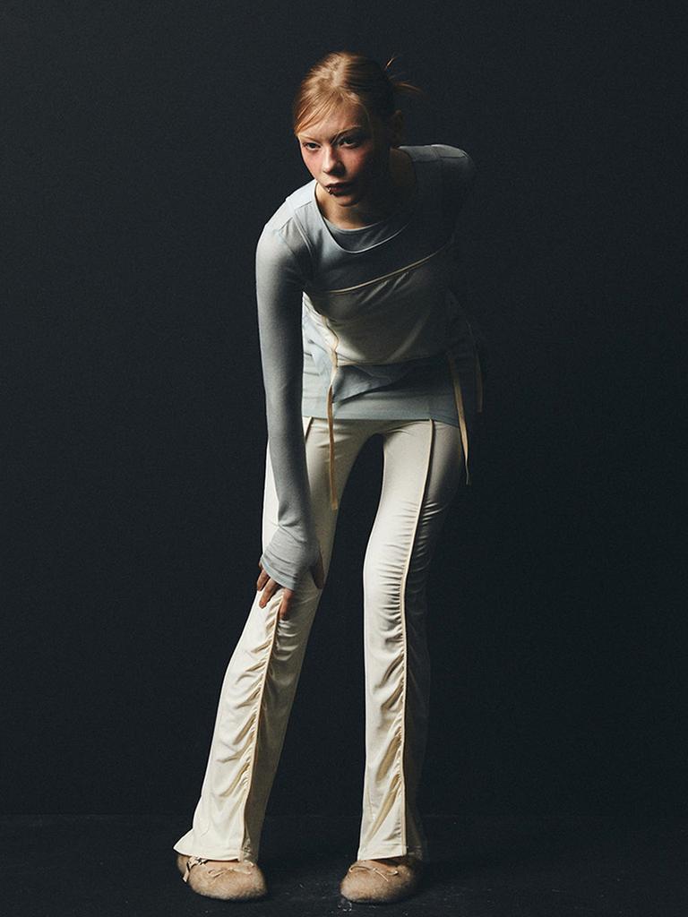 HALF DEVIL US Layered Garter Skirt Shirred Pants_Ivory