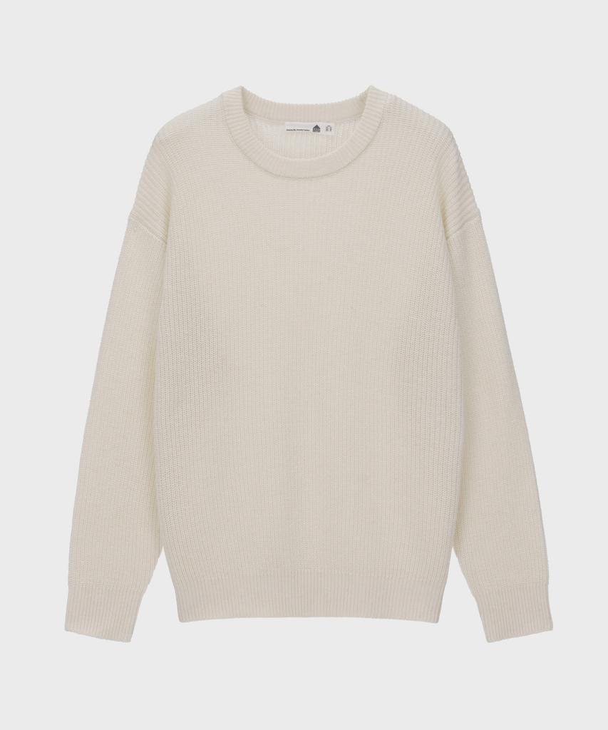 BASIC HOUSE Uni Ribbed Semi-Overfit Round Neck Knit Cream Lwkt7103