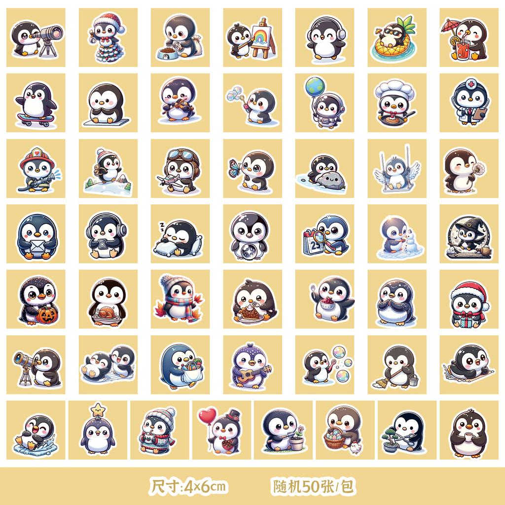 50 Ins Wind Penguin Stickers Mobile Suitcase Waterproof Decorative Stickers Children's Hand Account Stickers