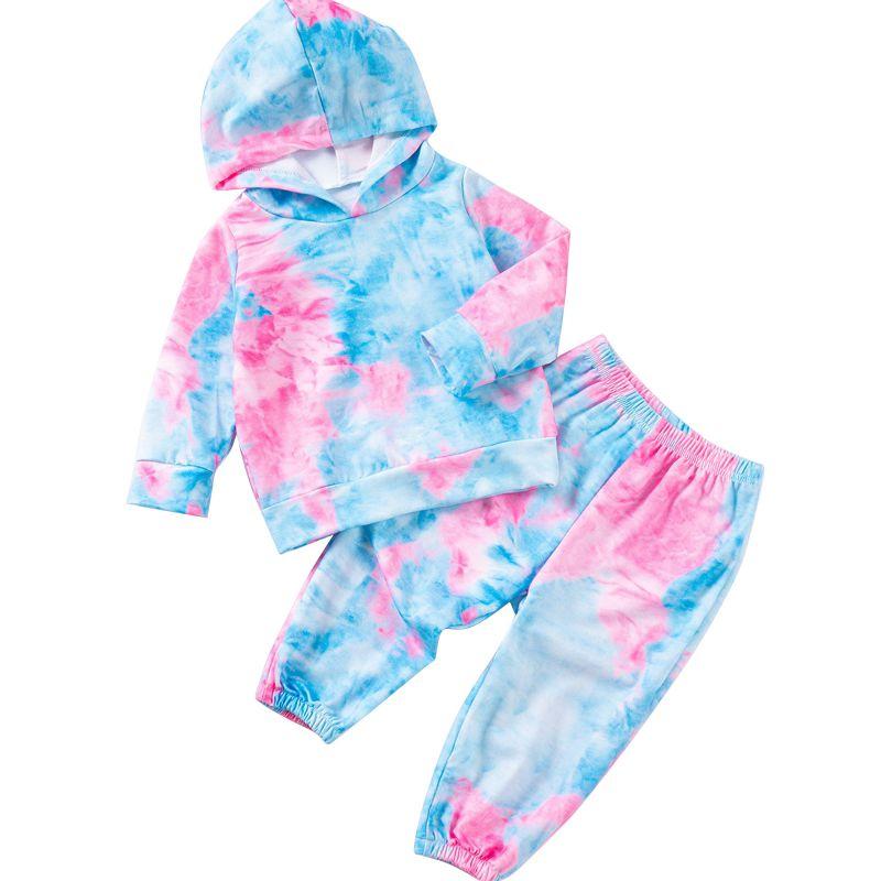 

1-6 Years Kids Girls Tie-dye Hooded Sweatshirt Suit Pullover Top and Pants 80