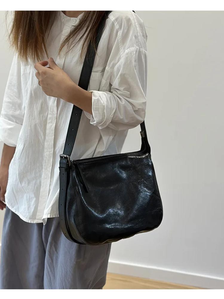 Johnature Simple Genuine Leather Women's Shoulder Bags Nature Soft Cowhide Solid Color Versatile Crossbody Bags