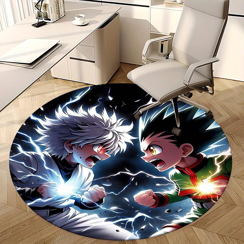 1 stuks Hunter x Hunter Killua & Gon Ronde Vloerkleed - Anime Cartoon Ontwerp Stoelmat, Antislip Tapijt voor Kantoor, Huisdecoratie, Woonkamer