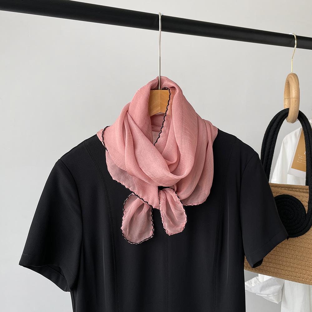 New Lace Cloud Patterned Scarf Simulation Silk Scarf Women'S Style Simple Style Solid Color Thin Small Long Scarf Scarf