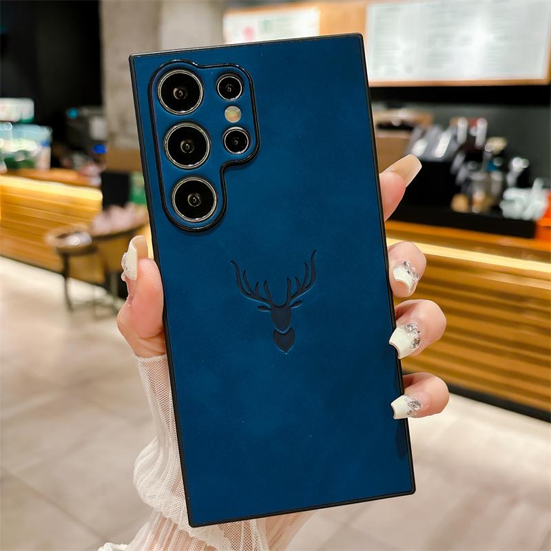 For Samsung S25 S21 S22 S23 FE S24 Ultra Plus Soft Leather Deer Head Back Cases For Galaxy A56 A36 A26 A16 A55 A54 A53 A34 Cover