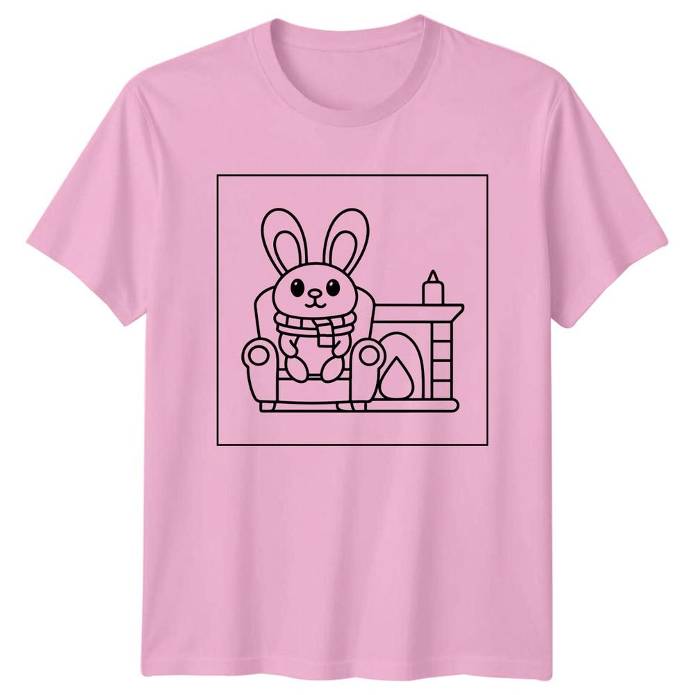 Rabbit In Chair Fireplace Graphic Unisexs TShirt Unisexs Tee