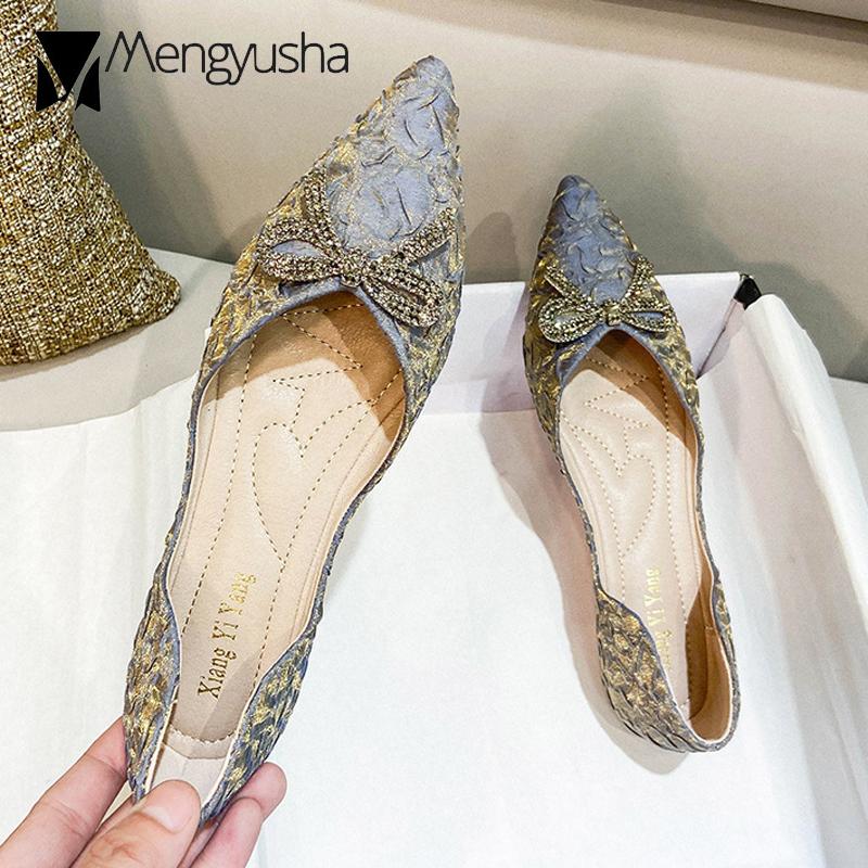 Модные хрустальные туфли-балетки с бантом женские OL весенняя офисная обувь складные — фото 4